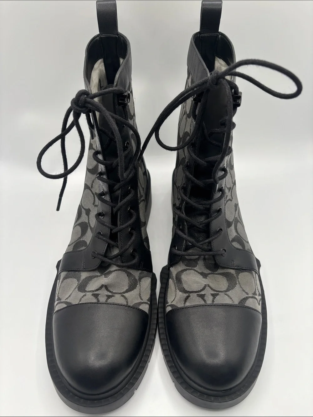 Coach Black and Gray Signature Lace-Up Ankle Boots